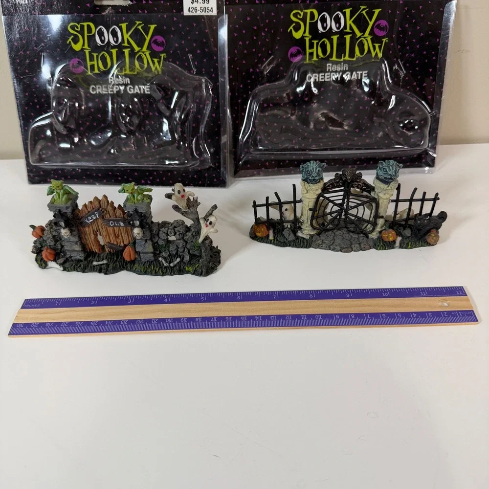 Spooky Hollow Set of 2 Creepy Gate Halloween Decor Resin Village Accessory Mini